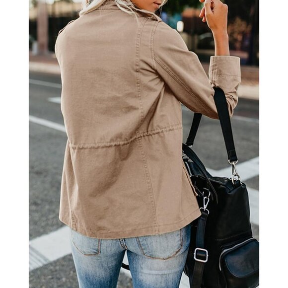 Women Military Anorak Jacket Cotton Utility Coat Pockets Adjustable Fit - Picture 3 of 3